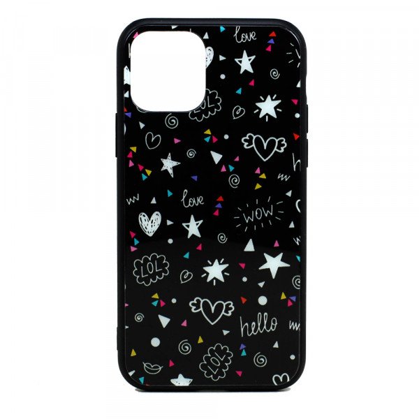 Wholesale iPhone 11 Pro (5.8in) Design Tempered Glass Hybrid Case (Sparkly Heart)